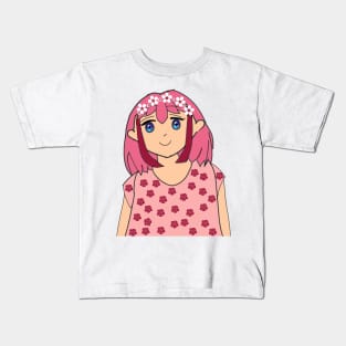 Pink Hair Anime Girl Kids T-Shirt